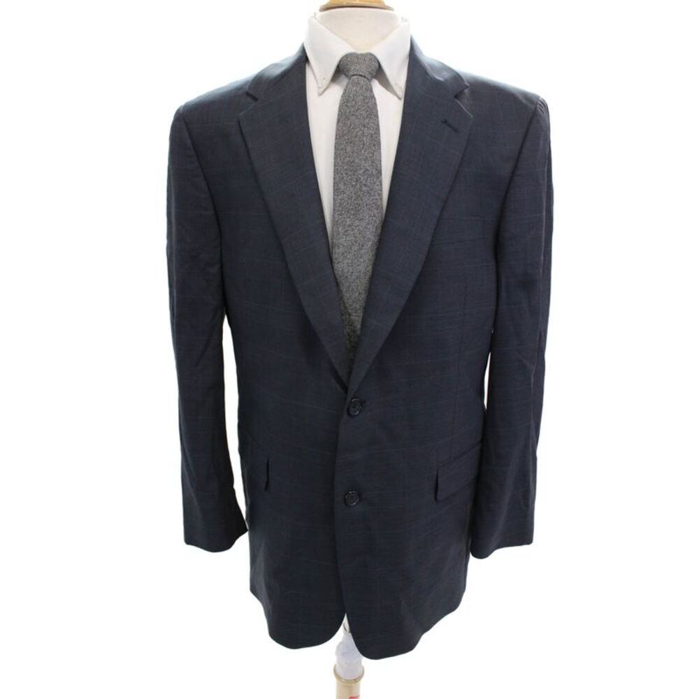 Austin Reed, Men Dark Blue Checked Suit Jacket Collared Button Size 42